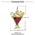 Detailed view of cocktail glass pendant with red gem, pearl, and gold finish - Cocktail Glass Style (YH965)