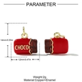 Macro view showing dimensions of chocolate bar charm in red enamel and copper - Chocolate Style (YH966)
