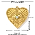 Technical drawing showing 18x18mm dimensions of gold heart pendant with rhinestone - Evil Eye Heart (YH883)