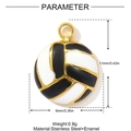 Detail view of enamel volleyball pendant showing 11x9mm size and stainless steel material - Black and White Volleyball Style (YH906-1)