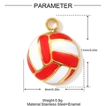 Macro detail of red and white enamel volleyball charm with stainless steel gold frame - Red and White Volleyball Style (YH906-2)