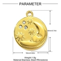 Dettaglio del ciondolo luna e stella dorato con dimensioni 19 mm per 16 mm e zirconi - Stile Opaco Stella Luna con Strass (YH983)