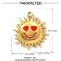 Technical drawing of a 16x15mm stainless steel sun smiley face pendant with red enamel - Red-Eyed Sun Style (YH907-2)
