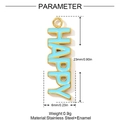 Detailed view of HAPPY letter pendant in gold stainless steel with blue enamel finish - Blue HAPPY Style (YH909-1)