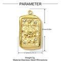 Vista dettagliata del pendente rettangolare dorato a occhio di sole con strass - Stile Rettangolo Malocchio Vintage (YH987)