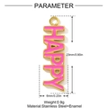 Vertical pink enamel HAPPY letter pendant in stainless steel with 23mm x 6mm dimensions - Pink HAPPY Style (YH909-3)