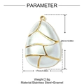Detailed view of white enamel water drop pendant with stainless steel size measurements - Kintsugi Pearl White Waterdrop (YH997)