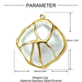 Detailed view of eagle crest pendant in stainless steel and white enamel with dimensions - Irregular Gold Pattern Pearl White (YH998)