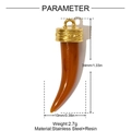 Detail showing amber resin horn pendant with embossed eye motif on gold steel cap - Amber Translucent Style (YH1144-3)