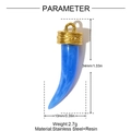 Blue resin horn pendant with gold steel cap and detailed dimensions 34mm by 10mm - Blue Texture Style (YH1144-4)