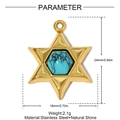 Détail du pendentif hexagramme doré avec pierre verte et dimensions précises - Style Hexagramme Turquoise (YH1148-2)