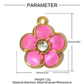 Detail view of pink enamel flower pendant with gold trim and crystal center - Pink Five-Petal Rhinestone Flower Style (YH1192-2)