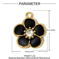 Detail view of flower pendant with black enamel petals and crystal center on white base - Black Five-Petal Rhinestone Flower Style (YH1192-4)