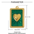 Detail of gold-tone rectangular stainless steel pendant with green enamel and LOVE heart - Green Heart LOVE Pendant (YH1179-2)