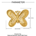 Detail view of 24x19mm gold-plated stainless steel butterfly pendant with white pearls - Pearl Butterfly Style (YH1200)