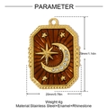 Rectangular gold stainless steel star and moon pendant with red enamel and crystals - Reddish Brown Star Moon Pendant (YH1180-1)