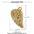3D golden stainless steel angel wing pendant with rhinestones and detailed dimensions - White Rhinestone Wing Style (YH1201-1)