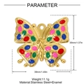 Detaillierte Maße des vergoldeten Schmetterlingsanhängers aus Edelstahl mit Emaille - Bunter Block Schmetterling (YH1222-2)