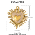 Vista dettagliata delle misure di un ciondolo a cuore in acciaio inossidabile dorato da 24mm - Stile Cuore Radiale (YH1267)