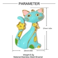 Gedetailleerde afmetingen van blauwe emaille kattenhanger van RVS 37mm x 25mm - Blauwe Gestippelde Kat (YH1223-2)