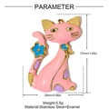 Gedetailleerde technische tekening van een roze emaille kattenhanger met maten - Roze Gestippelde Kat (YH1223-3)