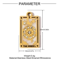 Gold stainless steel Wheel of Fortune tarot necklace pendant with white enamel and rhinestones - The Wheel Style(YH1224)