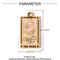 Macro view of gold tarot the moon pendant with pink enamel and sparkling rhinestones - The Moon Style(YH1225)