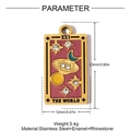 Detailed view of The World tarot pendant in gold stainless steel with pink enamel - The World Style(YH1227)
