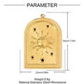 Detailed dimensions of a golden arch sun face stainless steel pendant with black rhinestones - Vintage Arched Sun God Style (YH1332)