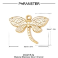 Detailed size map of dragonfly pendant with enamel wings in 30mm x 40mm stainless steel - Hollow Gold Dragonfly Style (YH1334)