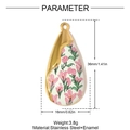 Macro view of teardrop pendant with pink flower enamel showing 36mm by 16mm size - Pink Floral Drop Style (YH1335-1)