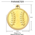 Detail of 15mm gold stainless steel baseball pendant with dimensions and weight info - Baseball Style (XF197)