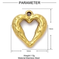 Detailed size parameters of golden stainless steel heart pendant with floral engraving - Plant Texture Heart Style (XF198)