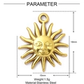 Detailansicht eines 18x15mm goldenen Sonnenanhängers mit Gesichtsrelief aus Edelstahl - Sonnengesicht Stil (XF200)