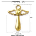 Golden angel wing heart cross pendant with precise dimensions 25mm height in stainless steel - Angel Wing Heart Cross (XF238) / 5 Pieces