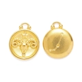Macro shot of gold Aries zodiac pendant showing relief ram head and constellation map - Aries Style (XF500-1)
