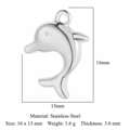 Polished silver stainless steel dolphin pendant showing 16x13mm dimensions - Silver Dolphin Style (XF496-1)