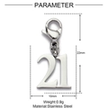 Detailed view of silver stainless steel number 21 charm with dimensions 22mm by 10mm - Number 21 (Silver)