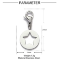 Macro view of stainless steel hollow star pendant with dimensions and lobster clasp - Star Hollow Round Plate (XF537-1) / Silver