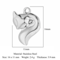 Macro shot of silver fox-shaped stainless steel pendant with size specifications - Silver Fox Style (XF497-1)