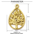 Disegno tecnico che mostra altezza 25mm e larghezza 16mm del ciondolo albero della vita dorato - Albero della Vita a Goccia (XF245) / 5 Pezzi