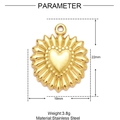 Macro view of a 22mm golden stainless steel heart pendant with sunburst texture details - Radiant Star Heart Style (XF438)