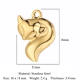 Polished golden stainless steel fox pendant with dimensions and technical details - Gold Fox Style (XF497-2)