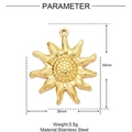 Detailed view of gold stainless steel sunflower pendant with 30mm height specifications - Sunflower Style (XF439)