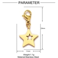 Detailed parameter view of a gold star stainless steel pendant with dimensions and lobster clasp - Hollow Star Style (XF538-2)