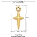 Detailed dimension view of gold stainless steel star pendant with measurement specs - 3D Four-Pointed Star Style (XF441)