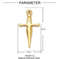 Detailed dimension view of a 24mm gold dagger pendant made of stainless steel - Dagger Style (XF442)