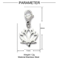 Detailed parameter view of stainless steel lotus pendant with lobster clasp and dimensions - Silver Lotus Lobster Clasp (XF546-1)