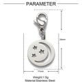 Macro detail of stainless steel moon star charm with 11mm diameter and lobster clasp - Moon and Stars Hollow Round Plate (XF541-1)