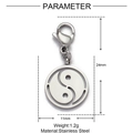 Dessin technique d'un pendentif Yin Yang en acier inoxydable avec dimensions et fermoir homard - Yin Yang Argenté (XF517-1)